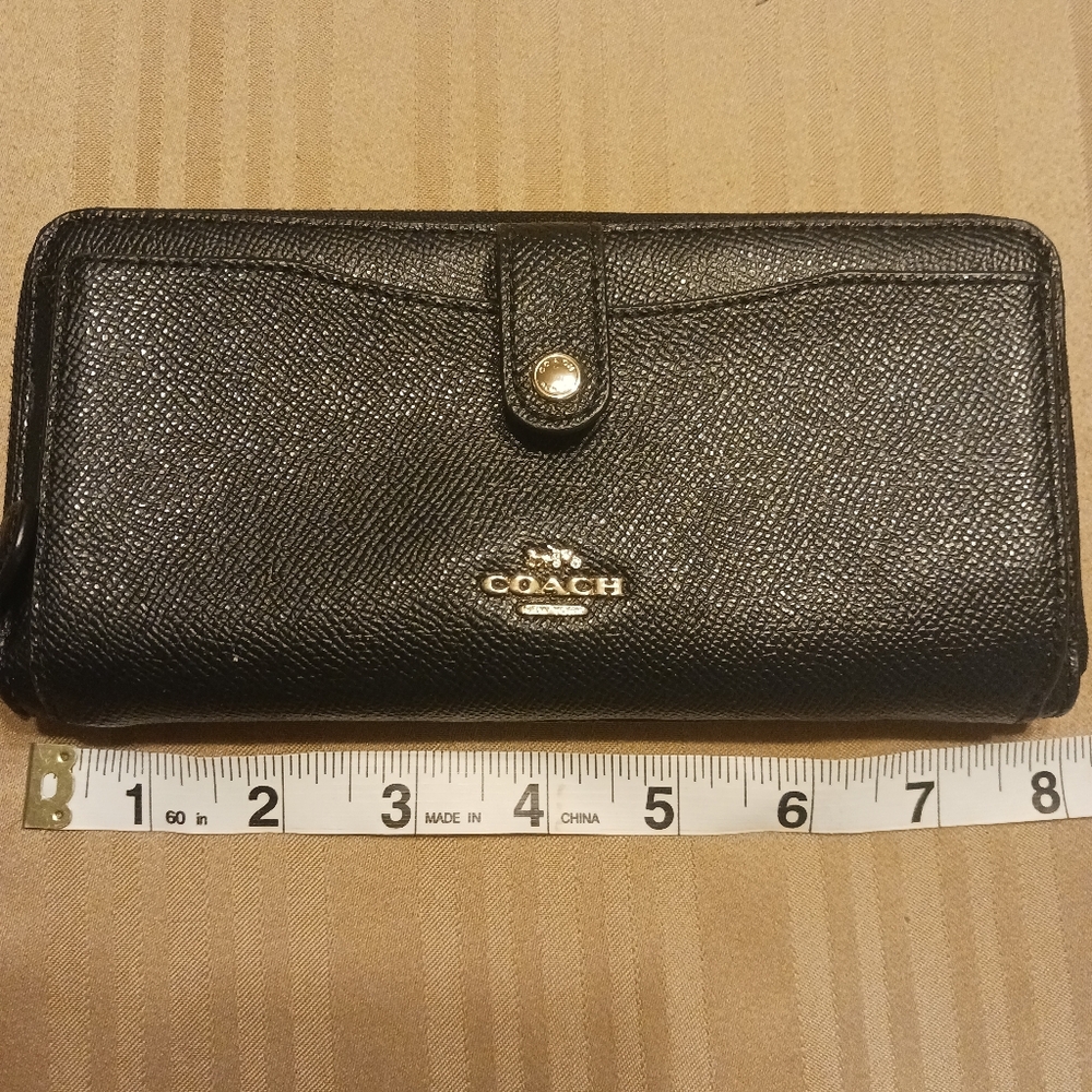 Coach Black Textured Leather Snap Continental Wallet